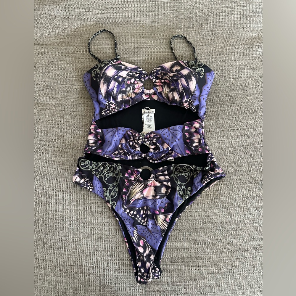 💯 Authentic NWT Agua Bendita Purple Butterfly Cutout One-Piece Swimsuit